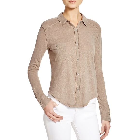 We The Free Linen Blend Buttondown One Pocket Tee T-Shirt - Picture 4 of 10